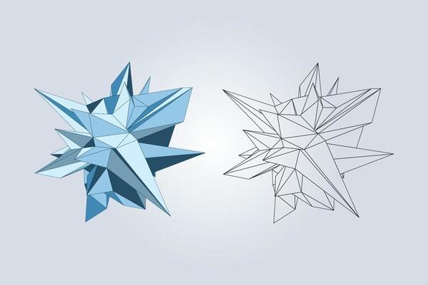Geo acute object illustration. Polygonal colorful and outline decorative shape in abstract style