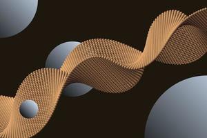 An array of volume vector particles waves with circles on black background in a futuristic style