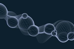 Sapphire wireframe bubbles. Navy blue technology vector background. Abstract motion art in futuristic style