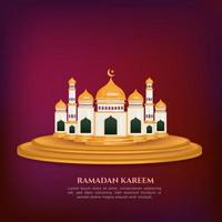 golden dome mosque isolated in the dark red background for ramadan kareem greeting vector