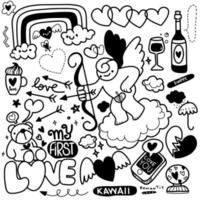 LOVE , Vector illustration of Doodle cute for kid, Hand drawn set of cute doodles for decoration on white background,Funny Doodle Hand Drawn,Page for coloring.