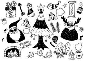 colección de elementos navideños dibujados a mano, clip festivo de añ vector