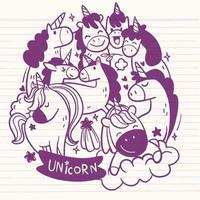Circle shape pattern with cute Unicorn  Group ,Set of funny cute