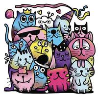 ilustración vectorial dibujada a mano del grupo de gatos garabatos, ilustrador vector