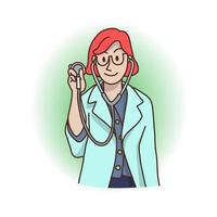Doctor with a stethoscope in the hand, medical care concept vector