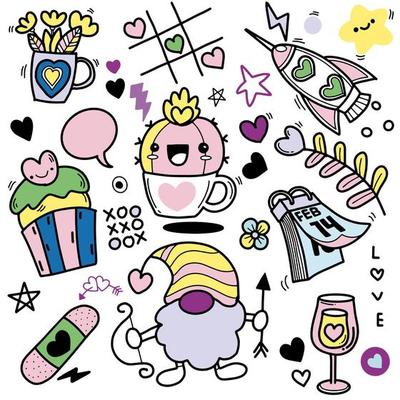 Doodle valentine's day elements collection