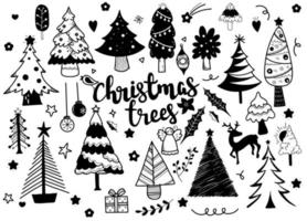 colección de elementos navideños dibujados a mano, año nuevo festivo, lindos garabatos para decoración en fondo blanco, divertido garabato dibujado a mano, página para colorear.