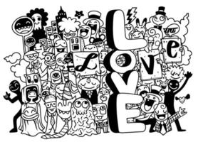 happy young people holding letters love. cute Monster isolated on background vector