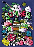 Vector illustration with hand drawn doodle cute Monster and summer elements