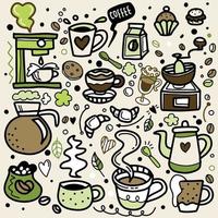 Cute doodle coffee shop icons. Vector outline coffee and tea drawings for cafe menu