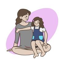Mother hugging with her daughter, Vector character illustration