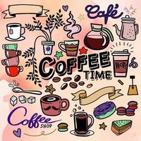 concepto de garabato de café - ilustración de boceto sobre la hora del café. vector