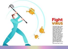 Vector illustration fight covid-19 corona virus. cure corona virus. People  fight virus concept
