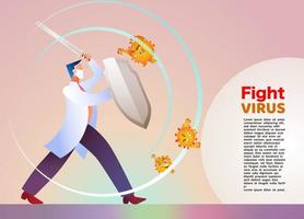ilustración vectorial lucha contra el virus corona covid-19. curar el virus corona. concepto de virus de lucha médico vector