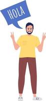 Guy speaking spanish language semi flat color vector character with speech bubble