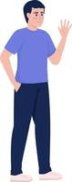 Confident man waving hand semi flat color vector character