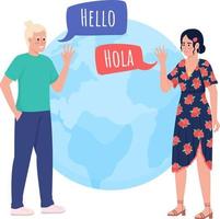 Language partnership 2D vector isolated illustration