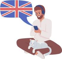 hombre escuchando audio curso de inglés británico carácter vectorial de color semiplano vector