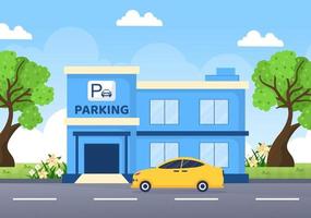 Valet Parking with Ticket Image and Multiple Cars on Public Car Park in Flat Background Cartoon Illustration vector