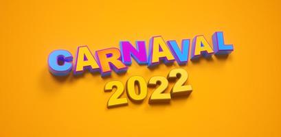 Carnival or carnaval 2022 colorful texture font. Rio de Janeiro holiday card design template. Isolated on yellow. photo
