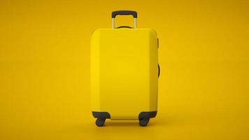 bolsa de viaje amarilla aislada sobre fondo brillante. representación 3d foto