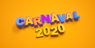 Carnival or carnaval 2020 colorful texture font. Rio de Janeiro holiday card design template. Isolated on yellow. photo
