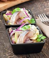 Herring salad with onion and green apple photo