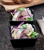 Herring salad with onion and green apple photo
