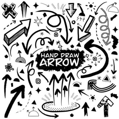 Set of vector arrows hand drawn. Sketch doodle style. Collection
