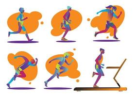 conjunto de corredores masculinos y femeninos. personajes de dibujos animados planos aislados en el fondo. ilustración vectorial vector