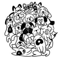 Funny dogs circle shape pattern for coloring book vector