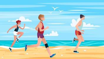 Men  dressed in sports clothes running marathon race. Flat cartoon characters isolated on background. Vector illustration