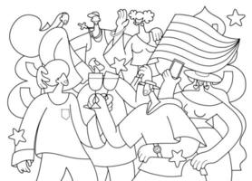 una multitud marchando en un desfile del orgullo.una tendencia que involucra a un conjunto diverso de personas, una ilustración vectorial de un garabato