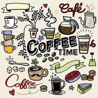 concepto de garabato de café - ilustración de boceto sobre la hora del café. vector