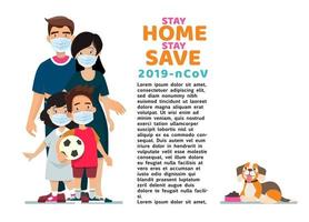 Family is protecting their children and them from virus COVID-19 and are wearing masks and stop the spread of viruses. Dad Mom Daughter Son wearing a surgical mask. Coronavirus quarantine.