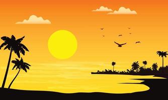 sunset beach silhouette Landscape Evening Background Vector