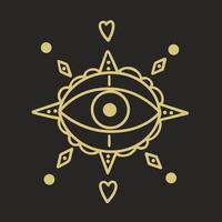 Golden eye on black background boho element vector