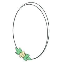 Minimalistic frame with flower vector illustration. Oval botanical rim isolated. Leafy floral rustic wreath. Abstract simple natural border