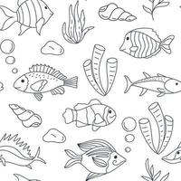 Marine underwater seamless pattern with fish and algae vector