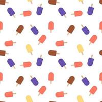 Fruity popsicles seamless pattern on white background, summer dessert repeat pattern. vector