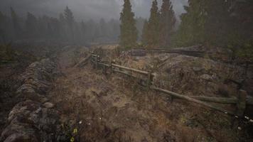 An old wood fence with a country field behind it video