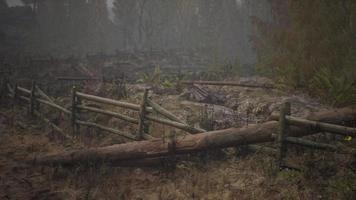 une vieille clôture en bois avec un champ de campagne derrière elle video