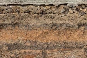 Background Section of the soil beneath the gravel road. photo