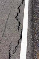 Asphalt broken white line. photo