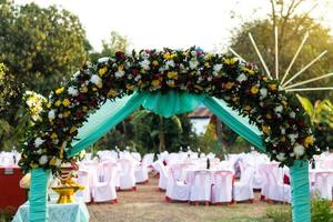 Bouquet of flowers at the entrance to the party. photo