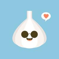 Cute and Kawaii Happy smiling cute garlic. Vector modern flat style cartoon character illustration icon. Isolated on color background. Garlic concept