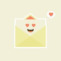 lindo y kawaii sonriente sobre feliz, carta de papel. ilustración de personaje de dibujos animados plano vectorial.aislado sobre fondo blanco. concepto de personaje de sobre. carta de amor para san valentin vector