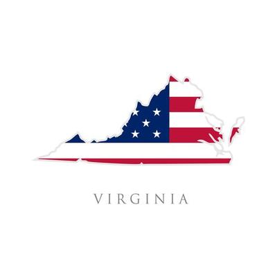 Shape of Virginia state map with American flag. vector illustration. can use for united states of America indepenence day, nationalism, and patriotism illustration. USA flag design