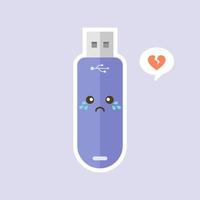 kawaii and cute USB Flash Drive icon isolated on color background. Memory Stick icon in flat style. Flash disk character with face expression. can use for technology, mascot, IT element, website, icon vector