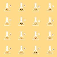 Ilustración de vector de diseño plano lindo y kawaii erlenmeyer. divertido personaje de candado con emoji humano sonriente, ilustración vectorial de dibujos animados aislada en el fondo de color. mascotas lindas y divertidas